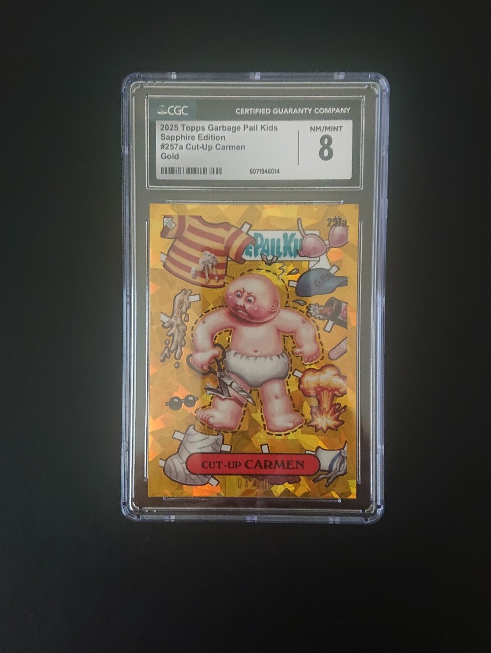 2025 Topps Garbage Pail Kids Sapphire - Cut-Up Carmen Gold /50 (257a) - CGC 8